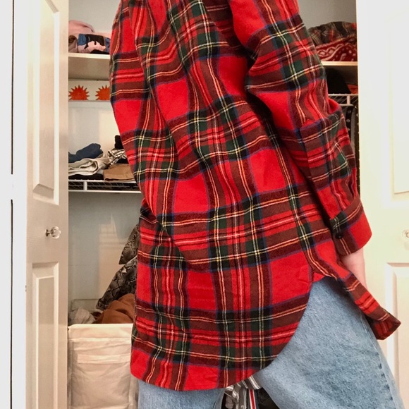 Long Bright Red Button up Flannel - Picture 3 of 3